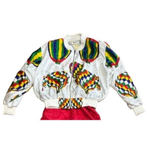 VTG 90s NYLON TRACK SUIT SIZE L HOT AIR BALLOON PRINT PARACHUTE RETRO WOMENS - Picture 3 of 7